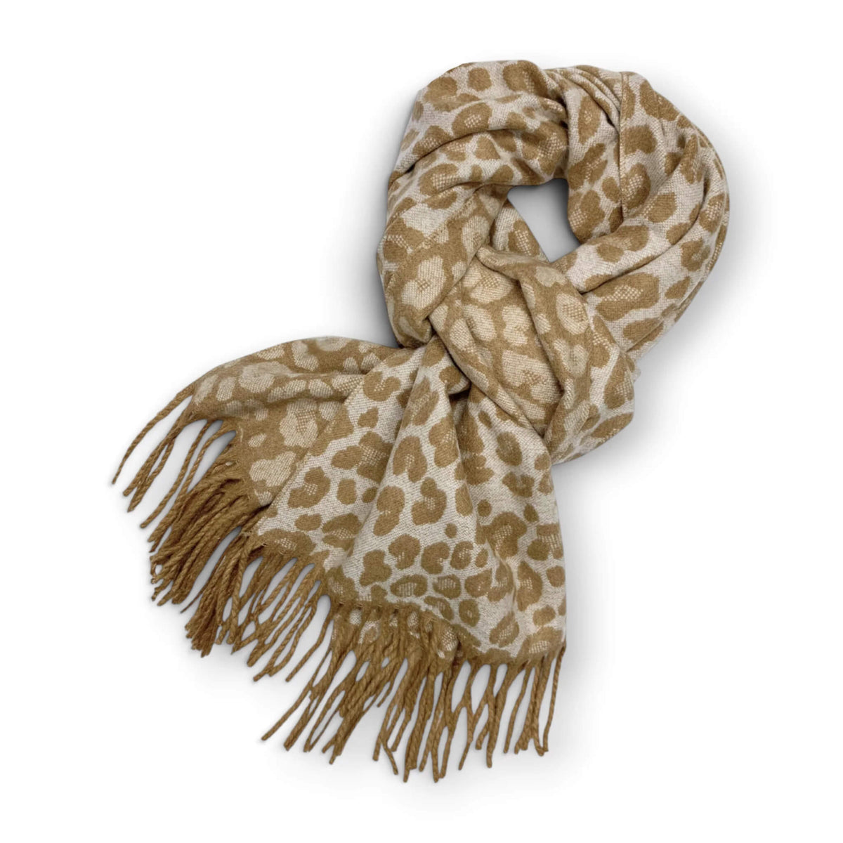 Beige Cheetah Print Wool Blend Winter Scarf