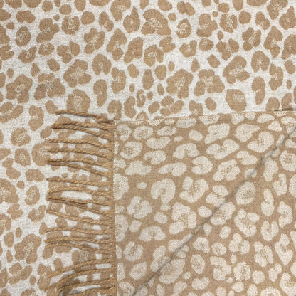 Beige Cheetah Print Wool Blend Winter Scarf