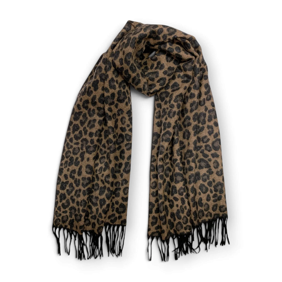 Black Cheetah Print Wool Blend Winter Scarf
