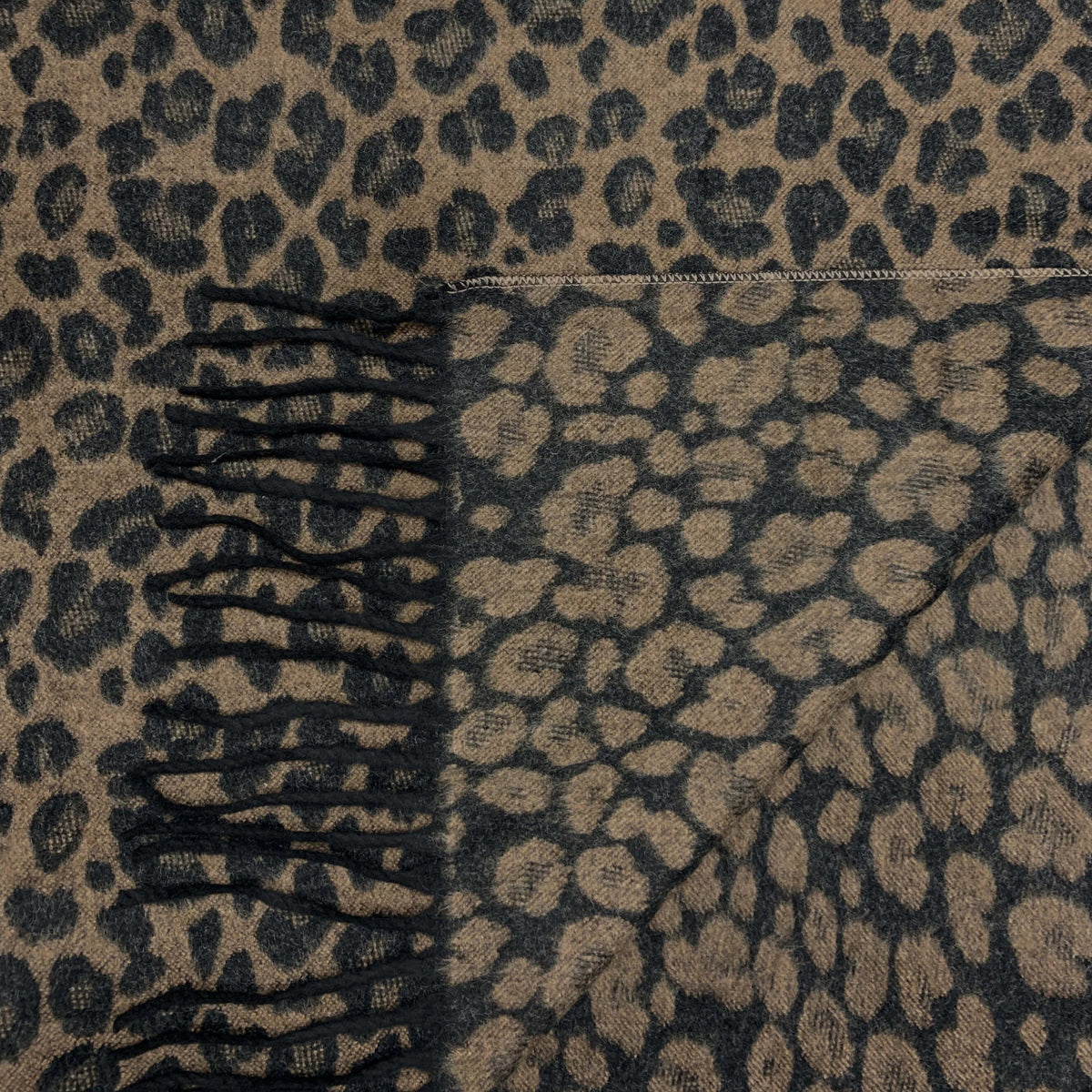 Black Cheetah Print Wool Blend Winter Scarf