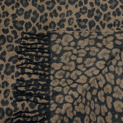 Black Cheetah Print Wool Blend Winter Scarf