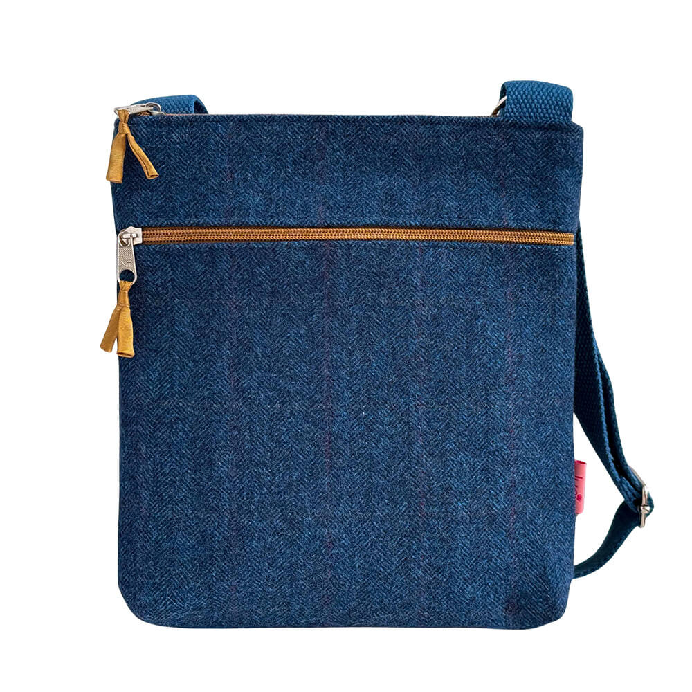 Blue Herringbone Cross Body Bag