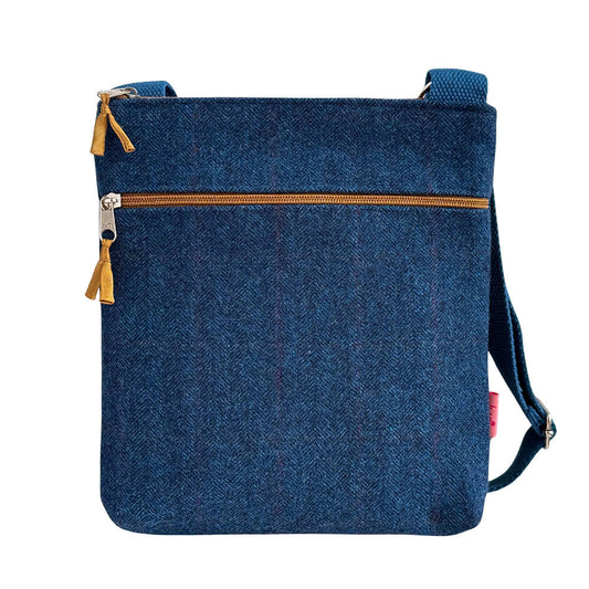 Blue Herringbone Cross Body Bag