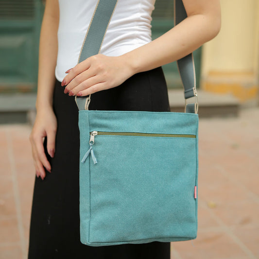 Teal Canvas Large Cross Body Bag
