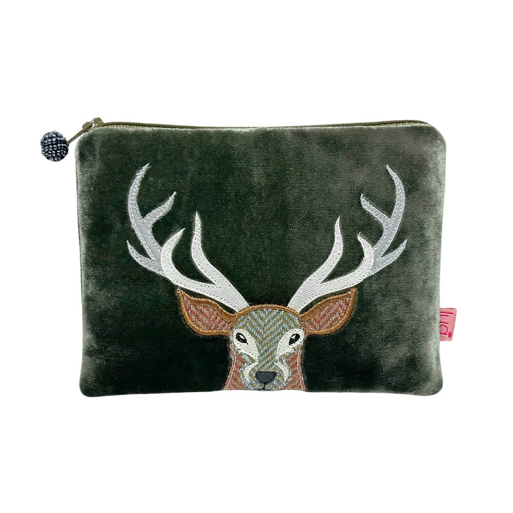 Dark Sage Silk Velvet Stag Purse | The Jewellery Stop