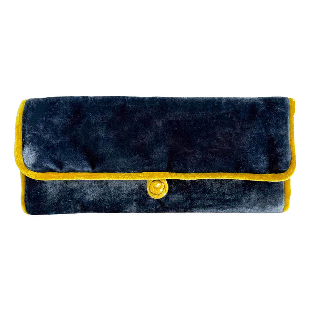 Steel Blue Velvet Jewellery Roll