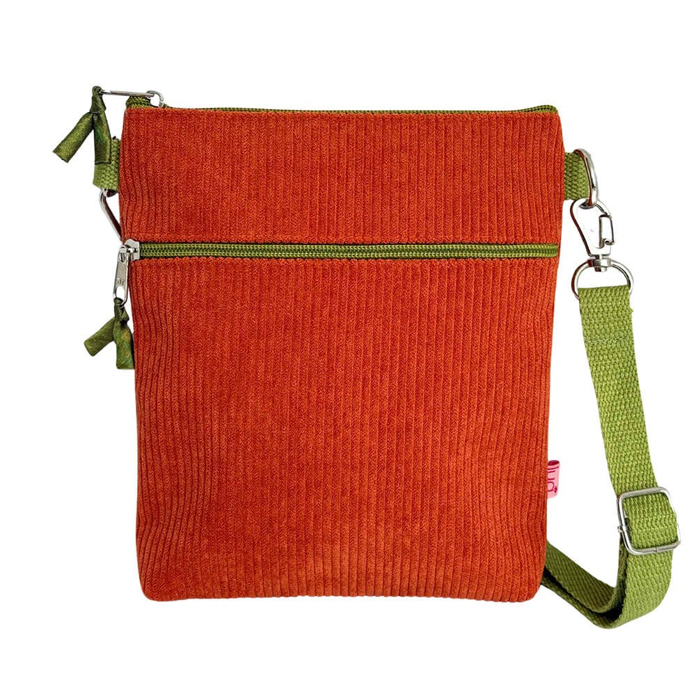 Dark Orange Corduroy Cross Body Bag | The Jewellery Stop