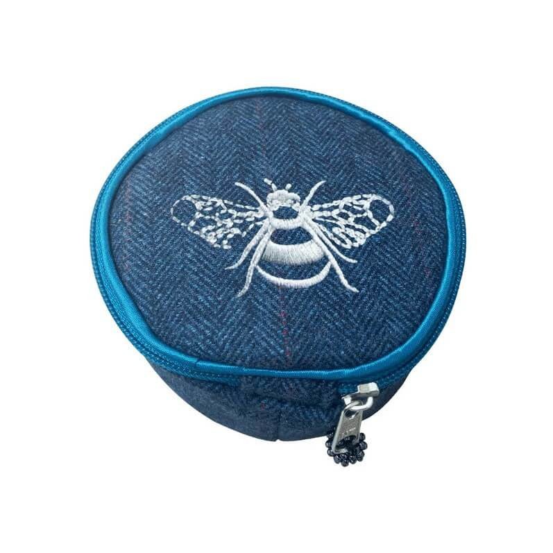 Blue Herringbone Bee Jewellery Pouch | The Jewellery Stop