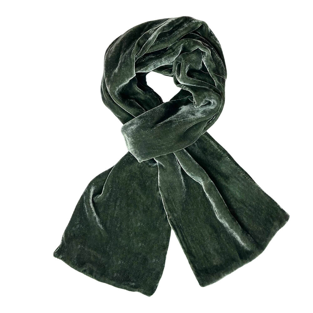 Dark Sage Plain Velvet Scarf | The Jewellery Stop