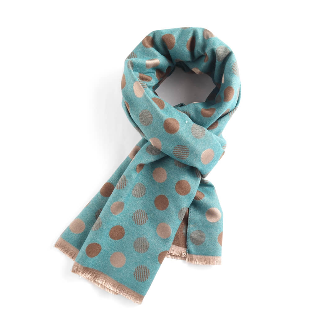 Teal And Mocha Polka Dot Jacquard Scarf | The Jewellery Stop