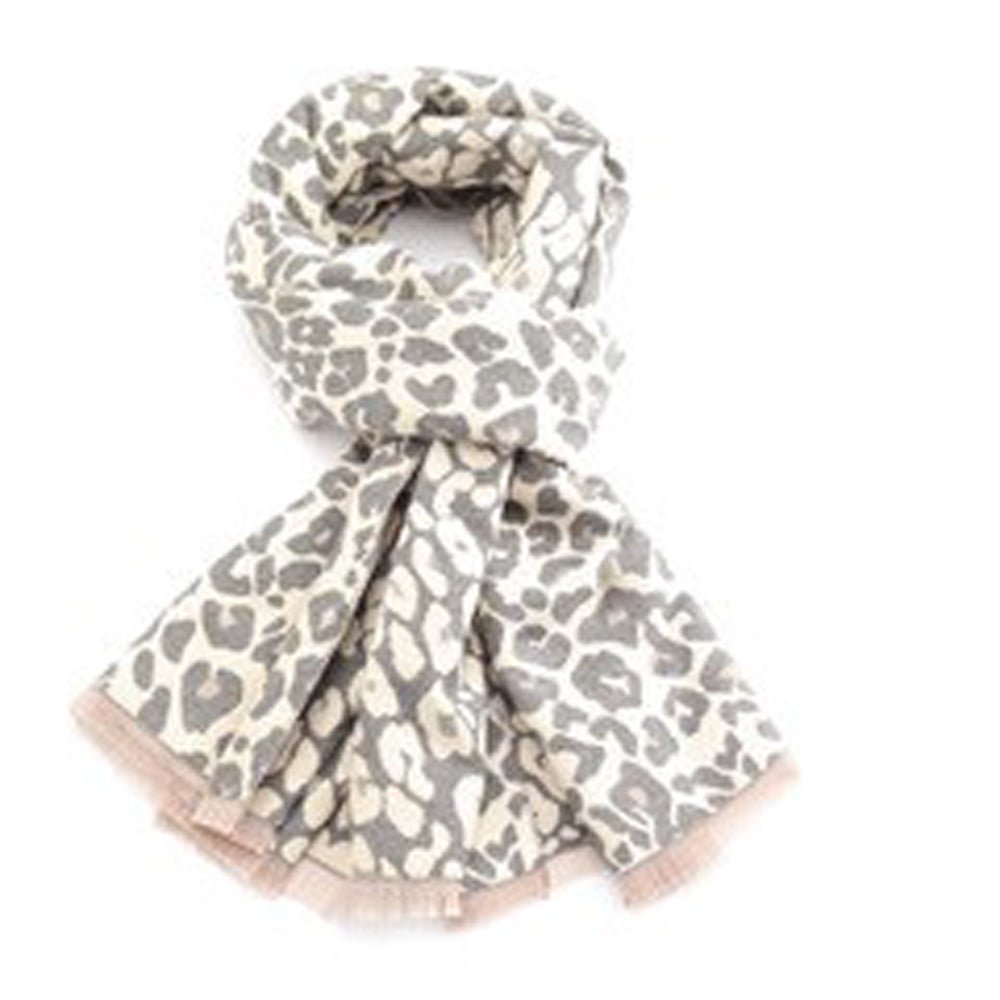 Grey Leopard Print Jacquard Scarf | The Jewellery Stop