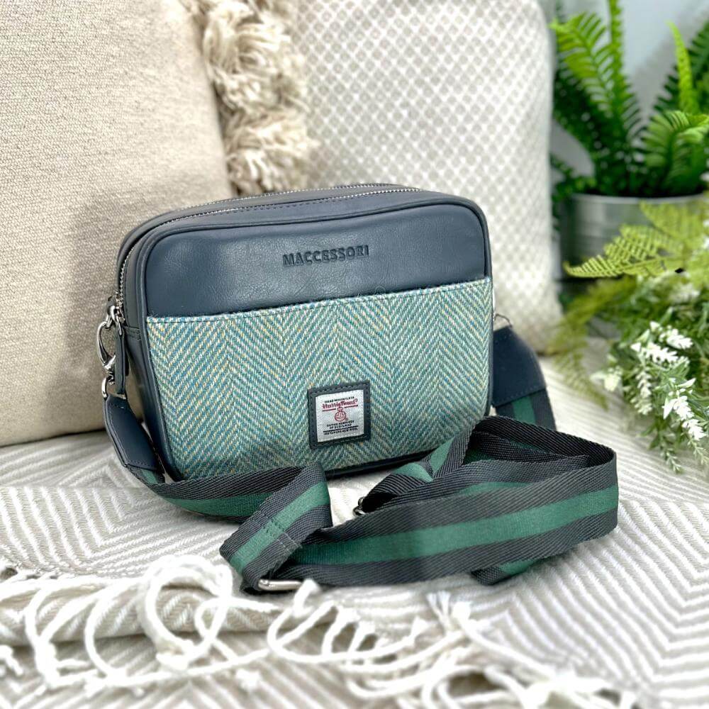 Turquoise Harris Tweed Camera Bag