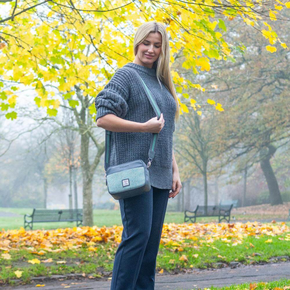Turquoise Harris Tweed Camera Bag