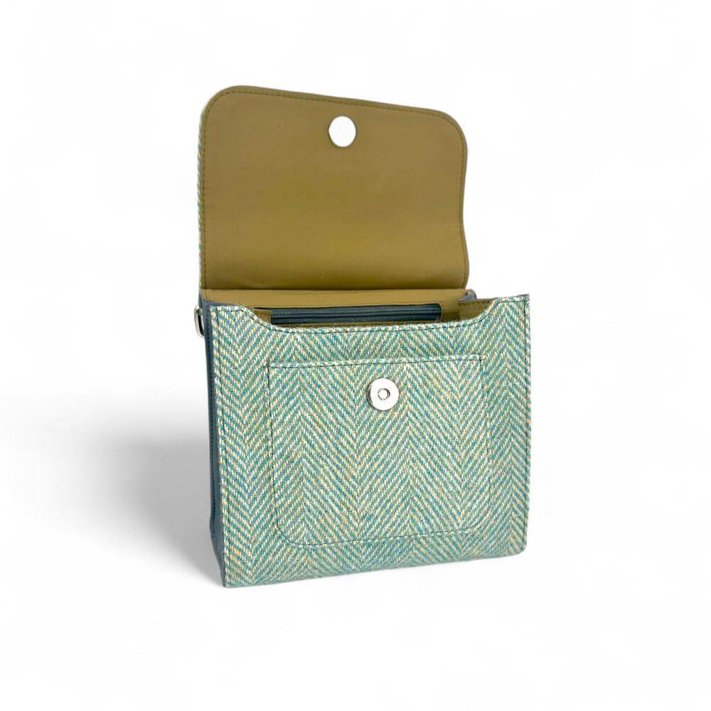Turquoise Harris Tweed Medium Satchel Bag | The Jewellery Stop