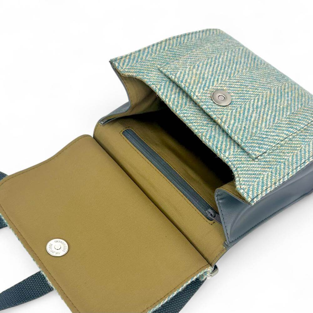Turquoise Harris Tweed Medium Satchel Bag | The Jewellery Stop