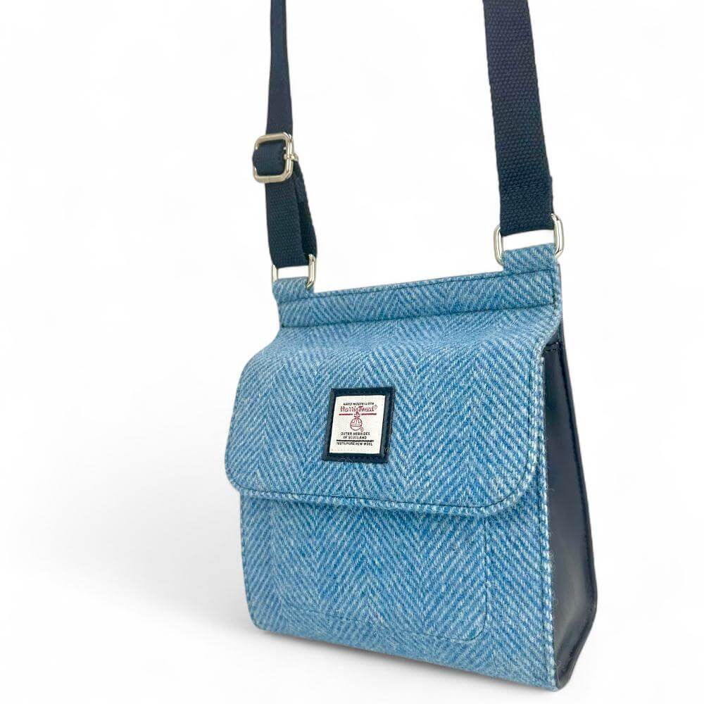 Sky Blue Harris Tweed Medium Satchel Bag
