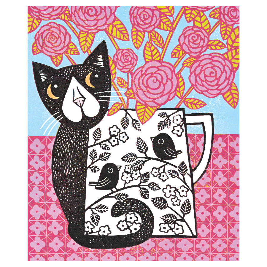 Cat And Roses Greeting Card | The Jewellery Stop