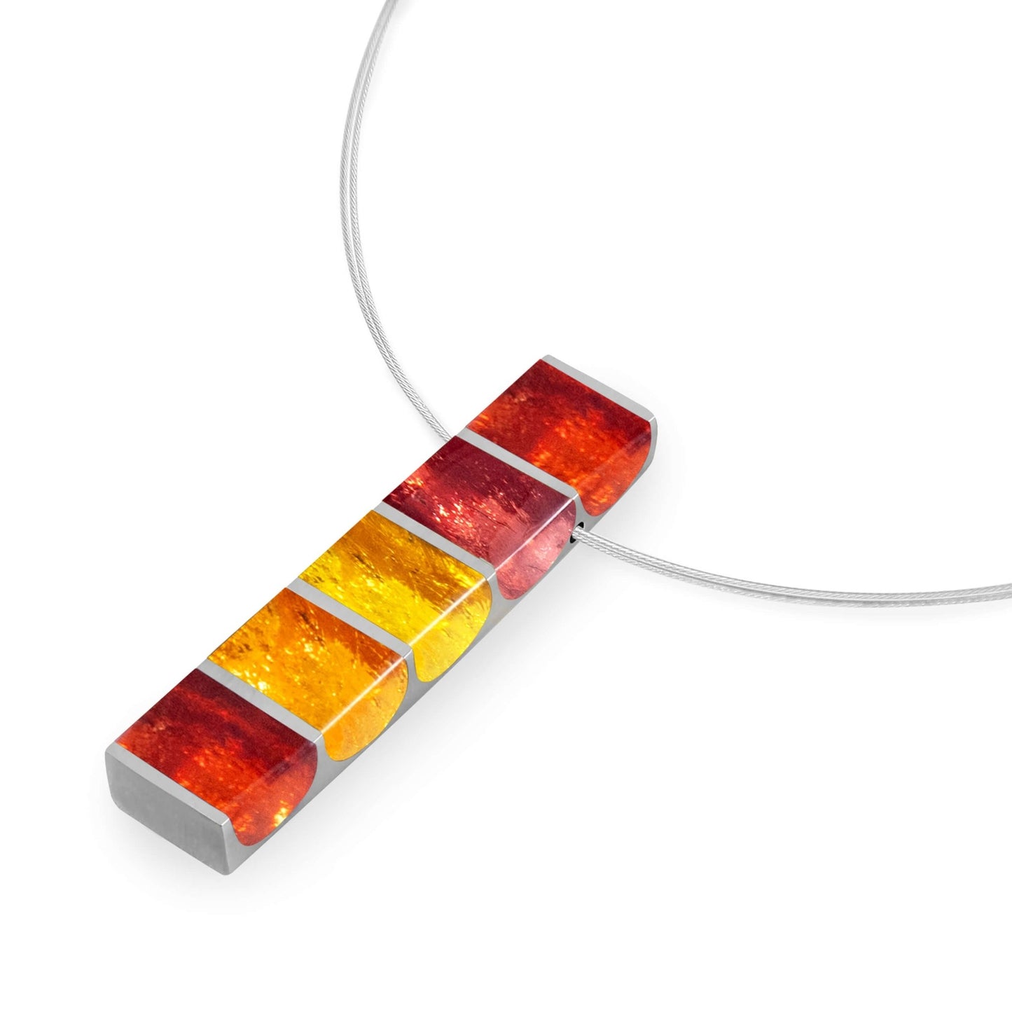Terracotta Pewter Stripes Shiny Pendant | The Jewellery Stop
