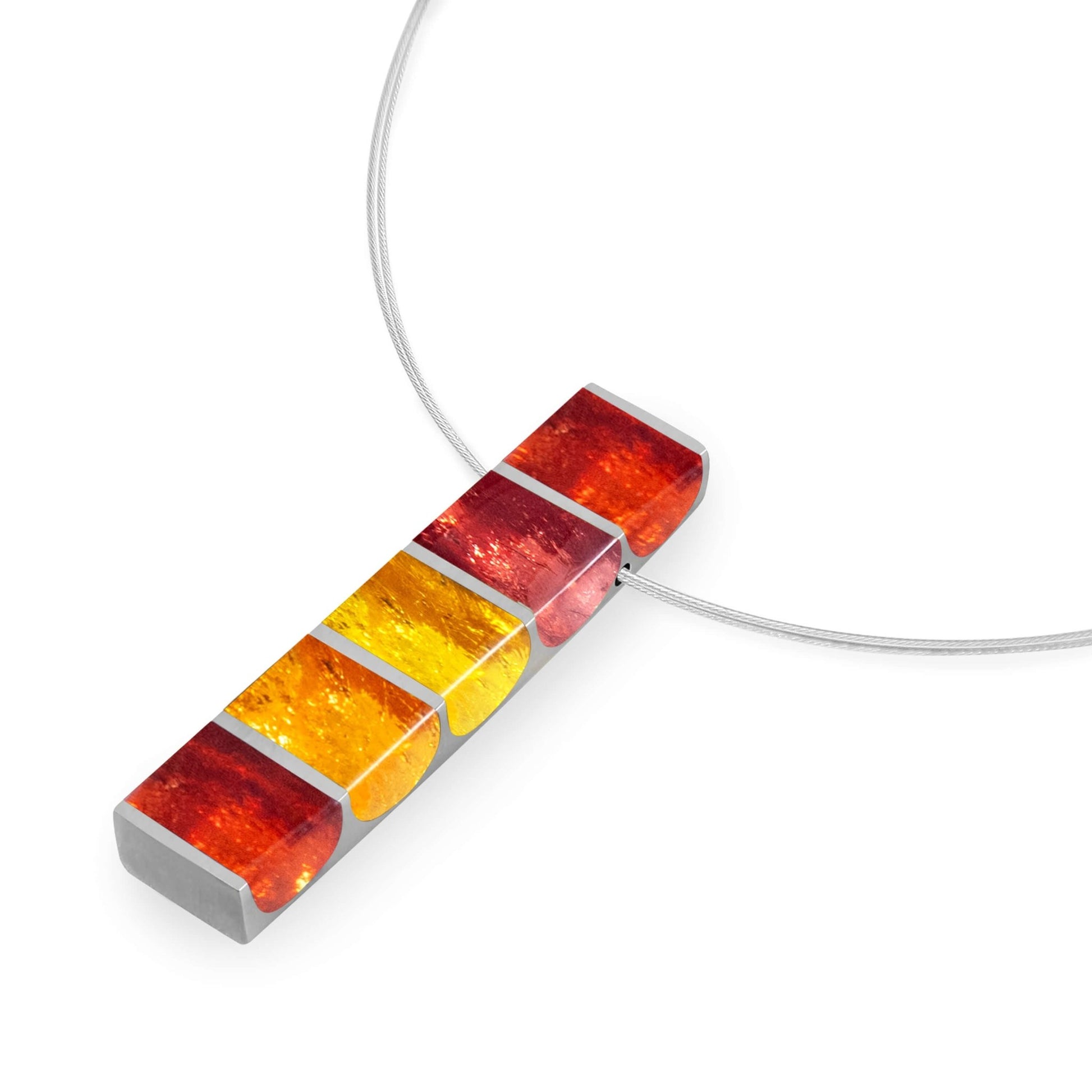 Terracotta Pewter Stripes Shiny Pendant | The Jewellery Stop