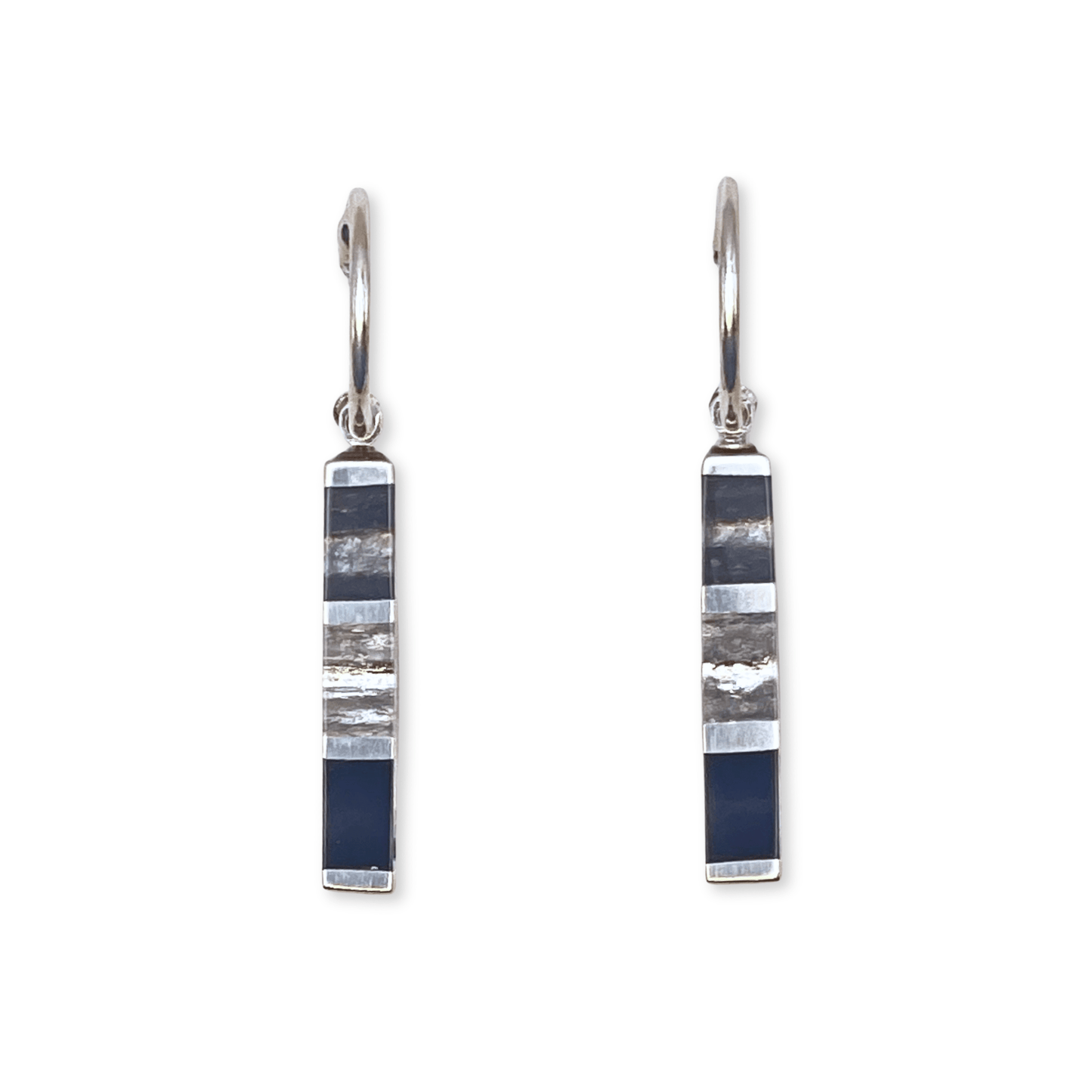 Black Pewter Stripes Shiny Creole Earrings | The Jewellery Stop