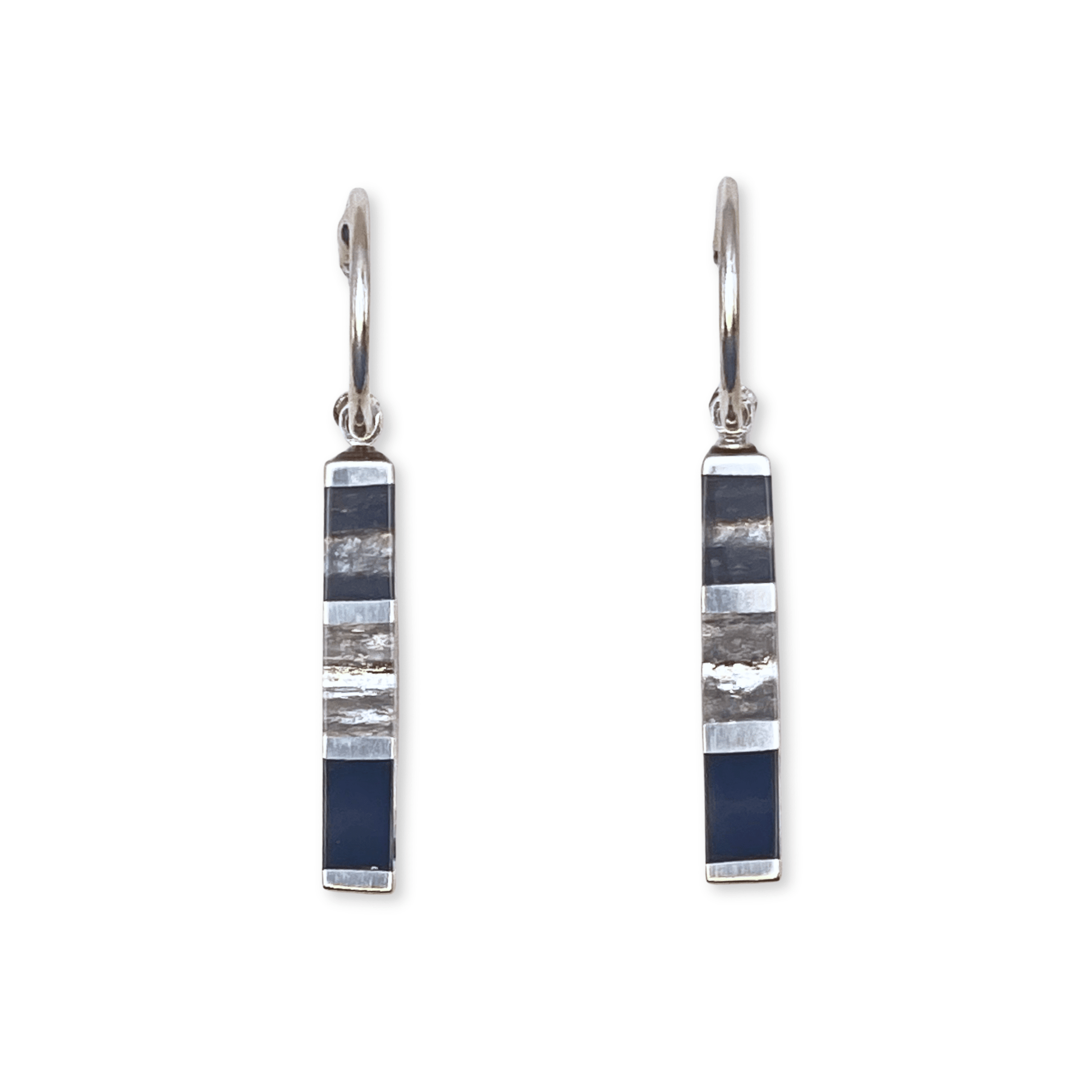 Black Pewter Stripes Shiny Creole Earrings | The Jewellery Stop