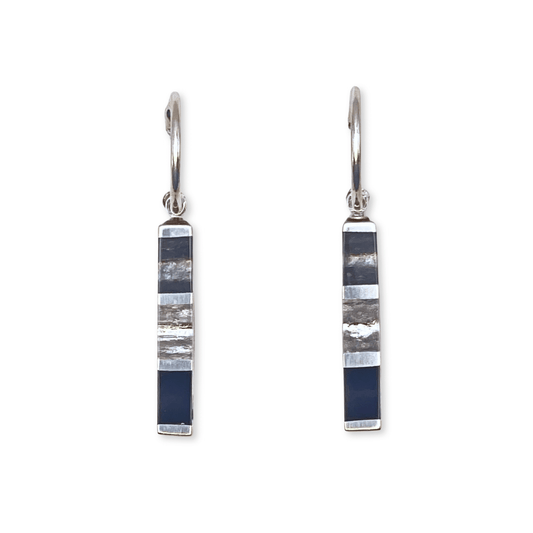Black Pewter Stripes Shiny Creole Earrings | The Jewellery Stop