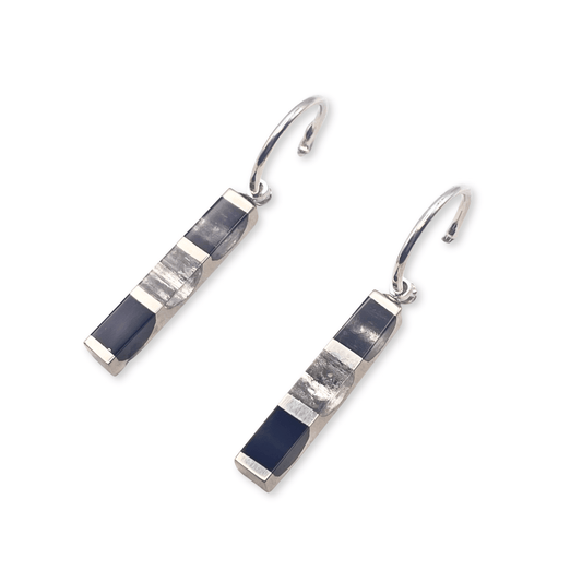 Black Pewter Stripes Shiny Creole Earrings | The Jewellery Stop