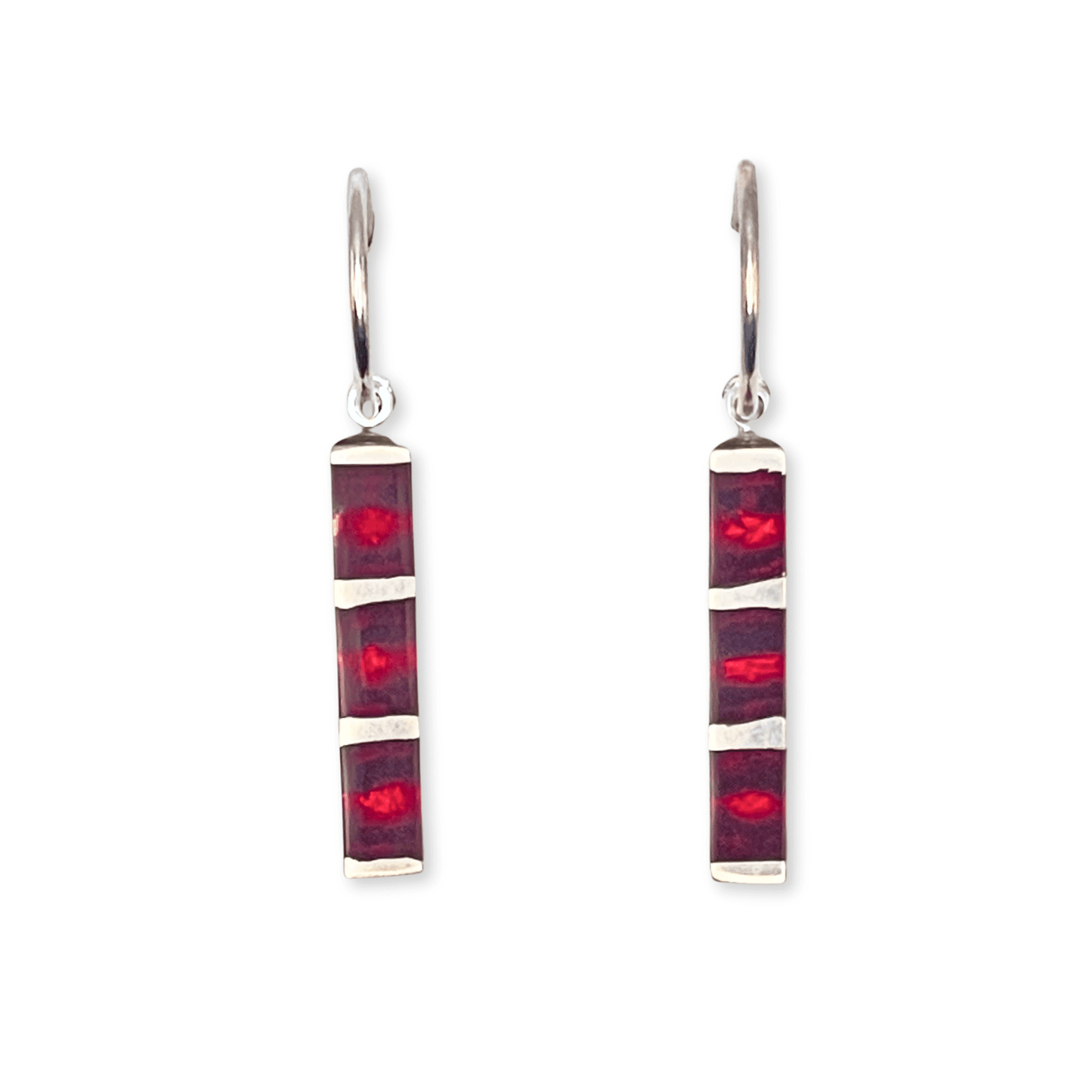 Red Pewter Stripes Shiny Creole Earrings | The Jewellery Stop