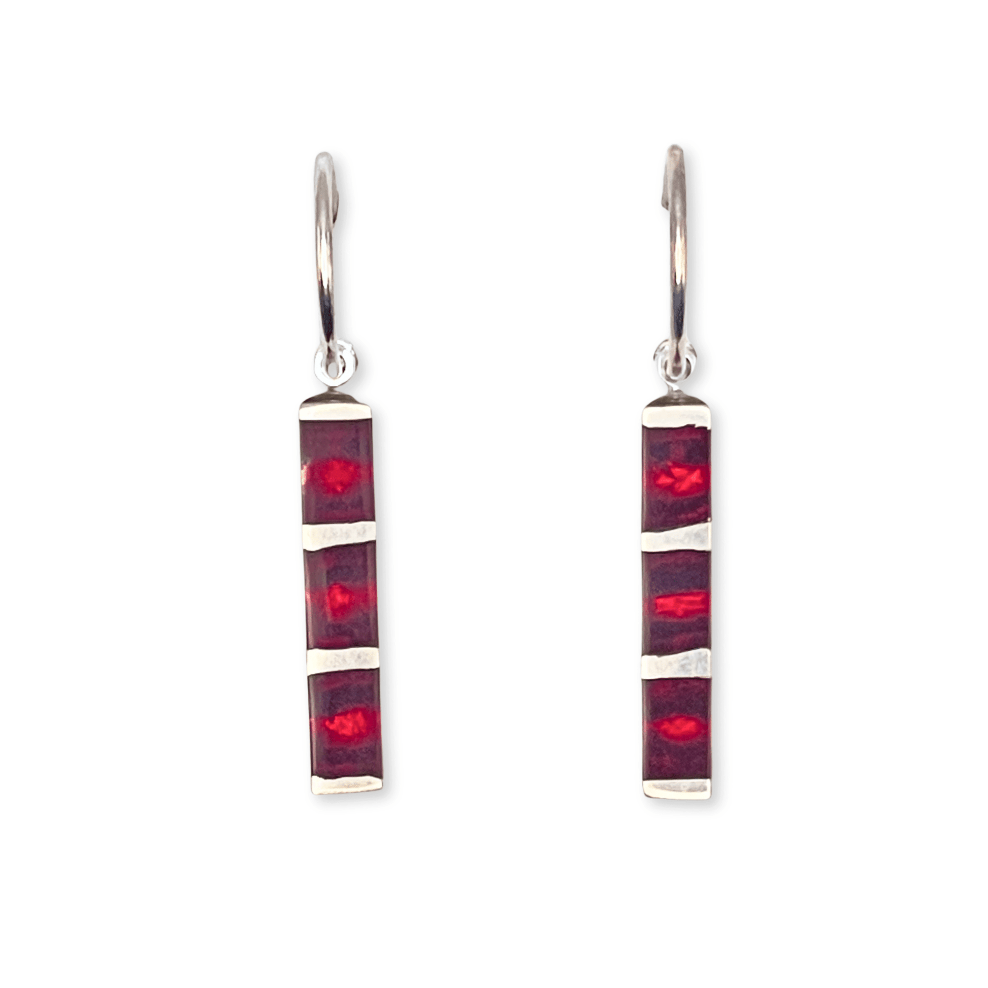 Red Pewter Stripes Shiny Creole Earrings | The Jewellery Stop
