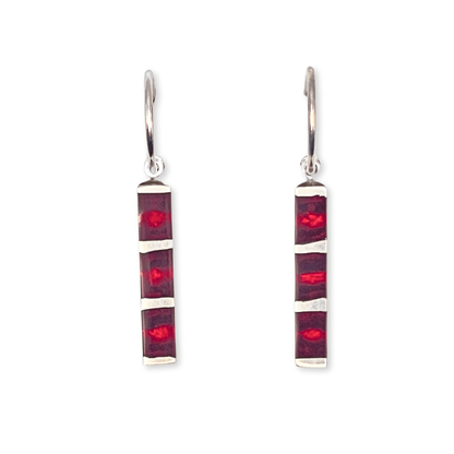 Red Pewter Stripes Shiny Creole Earrings | The Jewellery Stop