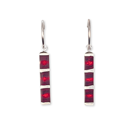 Red Pewter Stripes Shiny Creole Earrings | The Jewellery Stop