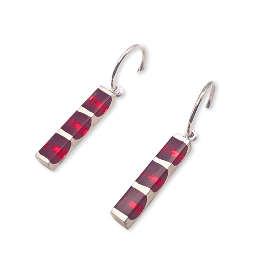 Red Pewter Stripes Shiny Creole Earrings | The Jewellery Stop