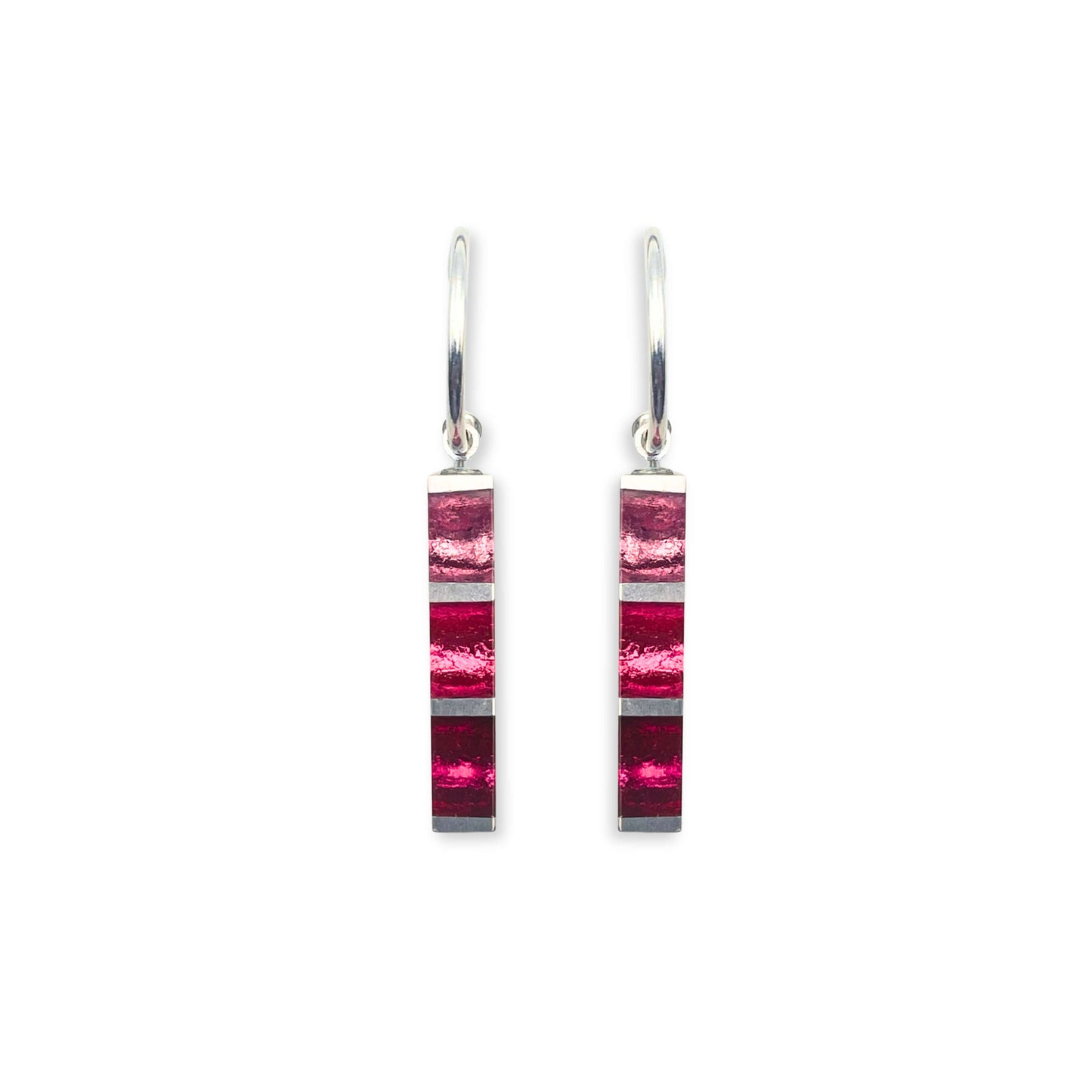 Flamingo Pewter Stripes Shiny Creole Earrings