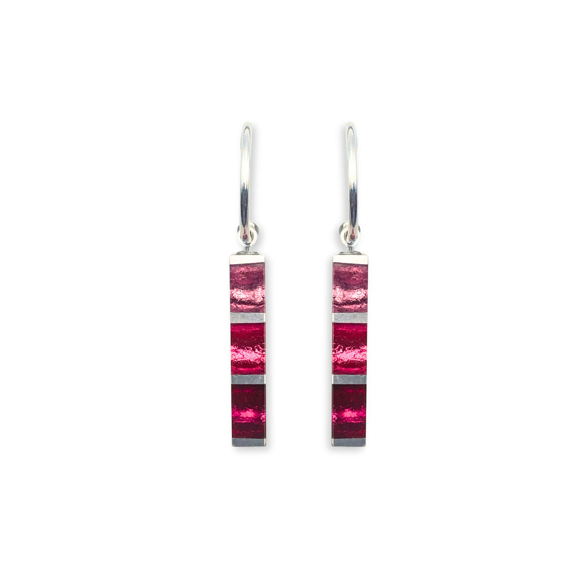 Flamingo Pewter Stripes Shiny Creole Earrings