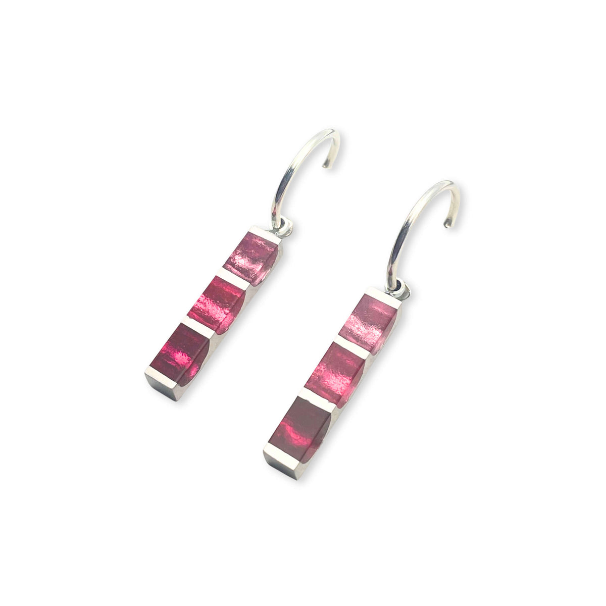 Flamingo Pewter Stripes Shiny Creole Earrings