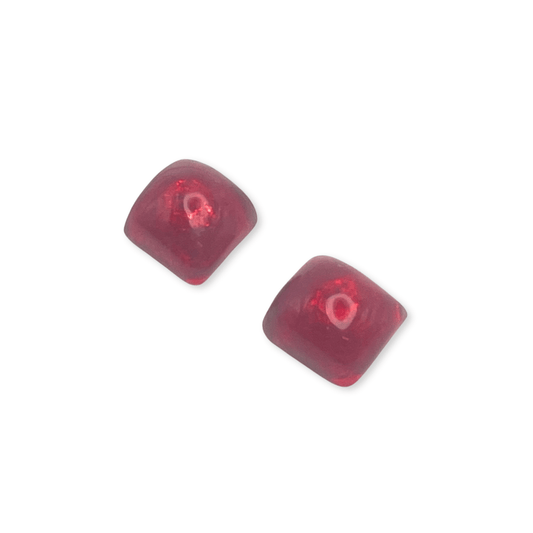 Red Cabouchon Squares Shiny Stud Earrings
