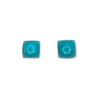 Teal Cabouchon Squares Shiny Stud Earrings