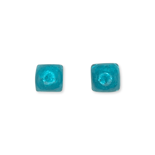 Teal Cabouchon Squares Shiny Stud Earrings