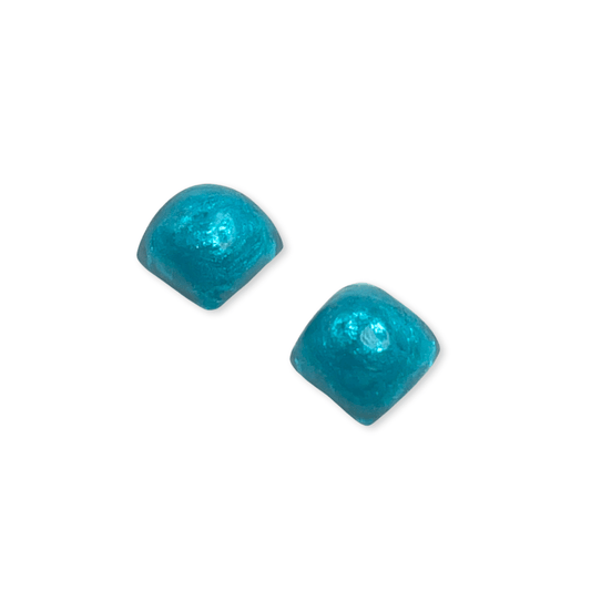 Teal Cabouchon Squares Shiny Stud Earrings