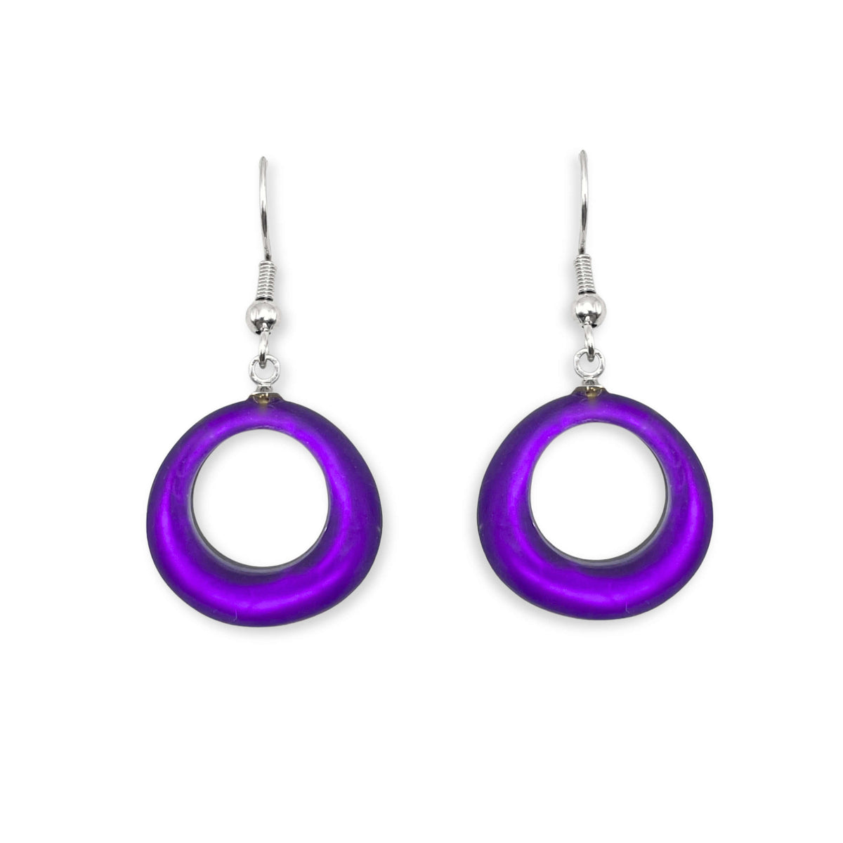 Peacock Hollow Circles Matte Fish Hook Earrings