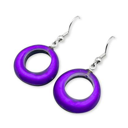 Peacock Hollow Circles Matte Fish Hook Earrings