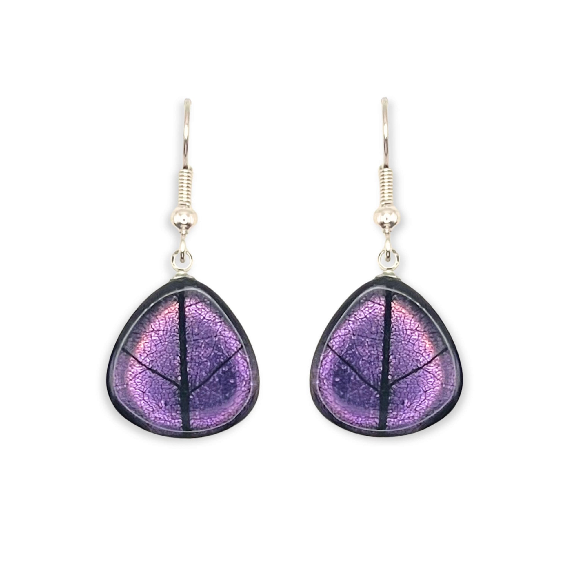 Purple Natural Eclectic Shiny Fish Hook Earrings