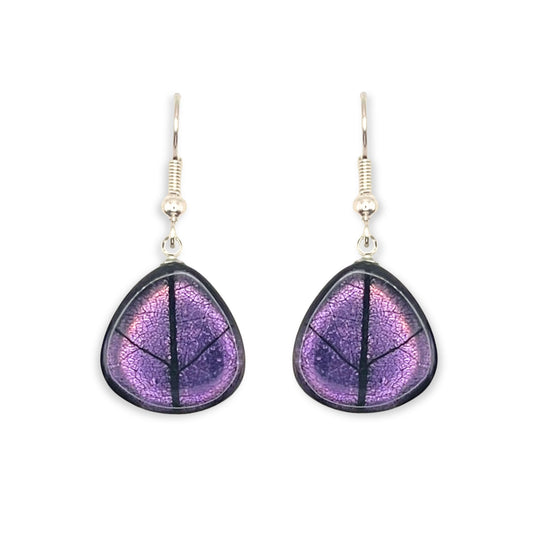 Purple Natural Eclectic Shiny Fish Hook Earrings