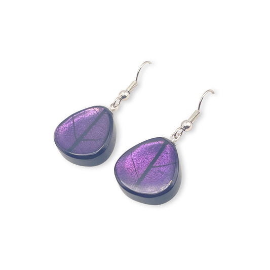 Purple Natural Eclectic Shiny Fish Hook Earrings