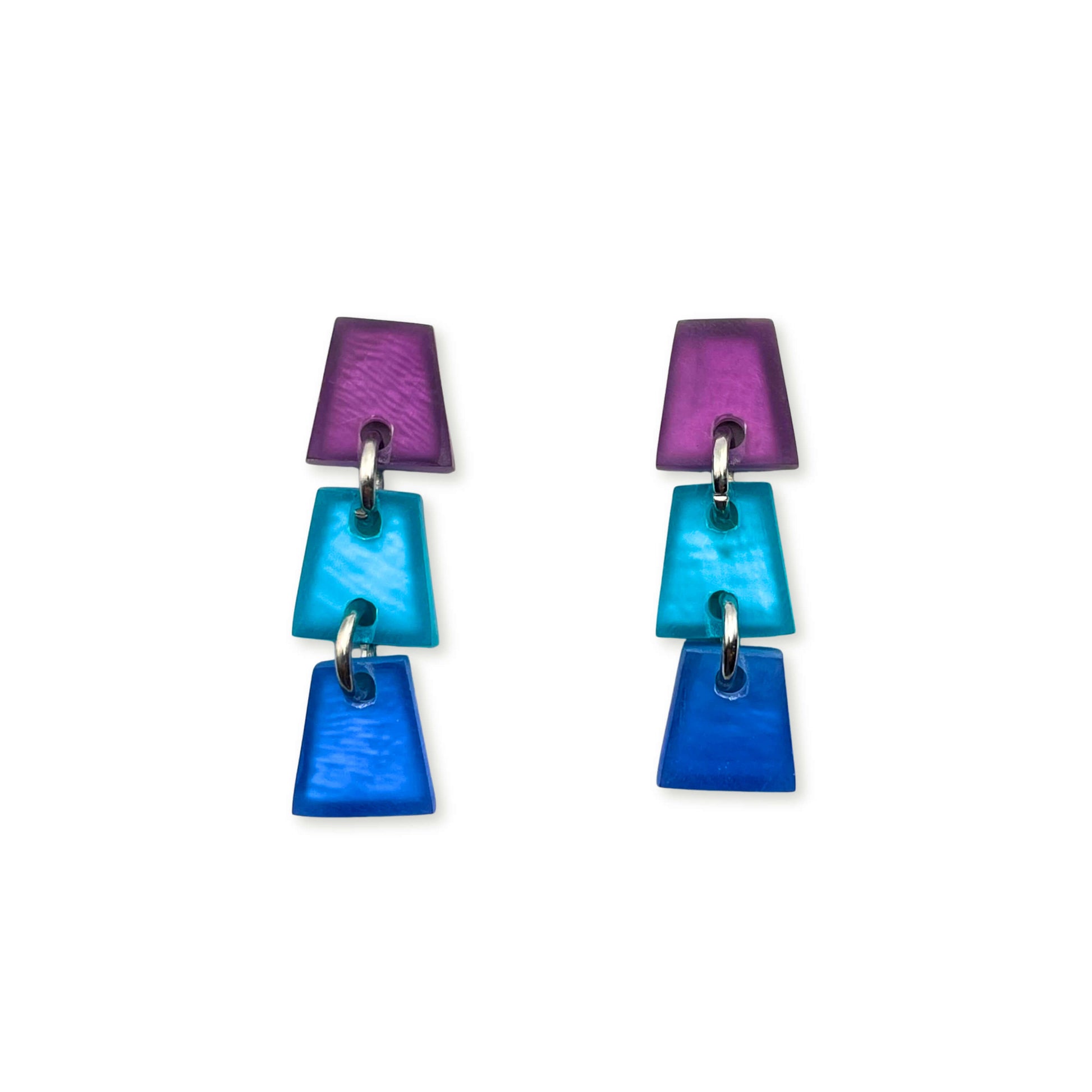 Peacock Shell Collar Matte Triple Drop Stud Earrings