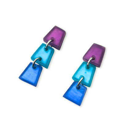 Peacock Shell Collar Matte Triple Drop Stud Earrings