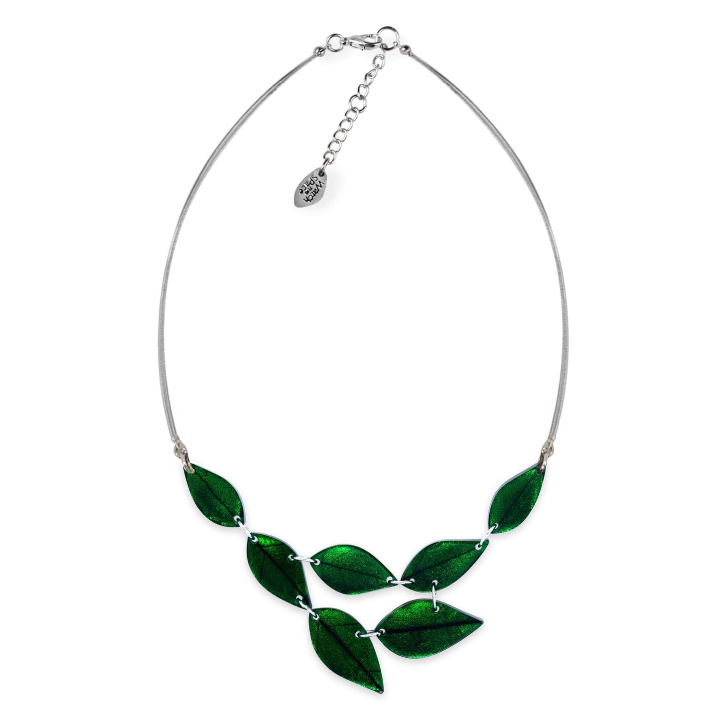 Emerald Skeletal Leaf Shiny Necklace | The Jewellery Stop