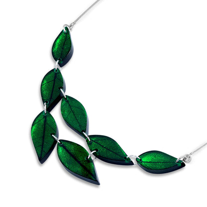 Emerald Skeletal Leaf Shiny Necklace | The Jewellery Stop