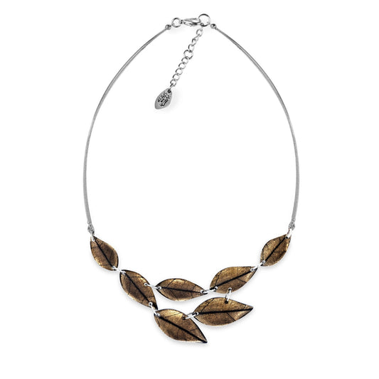 Gold Skeletal Leaf Shiny Necklace | The Jewellery Stop