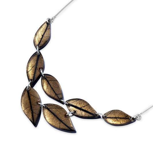 Gold Skeletal Leaf Shiny Necklace | The Jewellery Stop